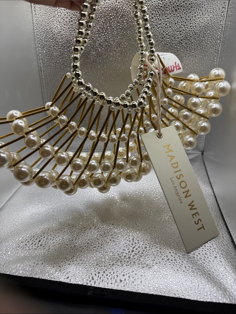 Madison West White Pearl & Gold Fan Hair Accessory